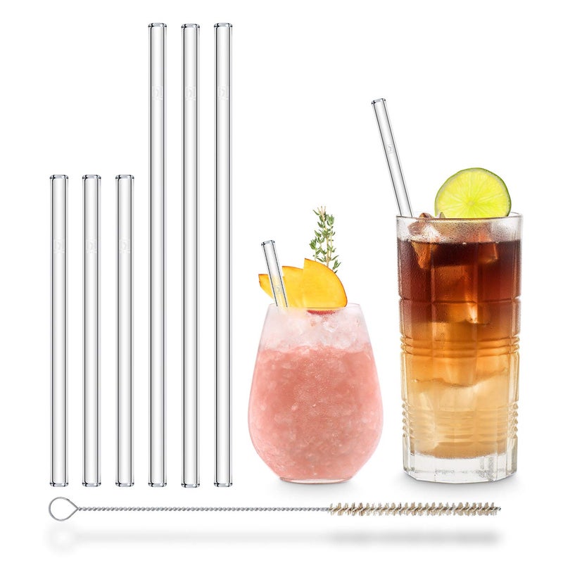 HÃ–LM HALM Glass Straws - Variety Pack: 6 Reusable Drinking Straws in 2 Sizes + Plastic-Free Cleaning Brush - Made in Germany - Dishwasher Safe - Eco-Friendly - Perfect for Smoothies, Cocktails - Image 1